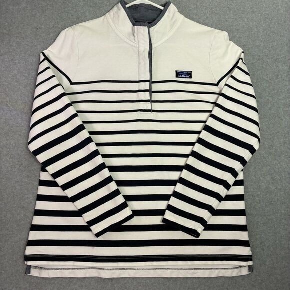 L.L. Bean Other - Men’s Large L.L. Bean Striped Quarter Zip Pullover Navy Cream Cotton